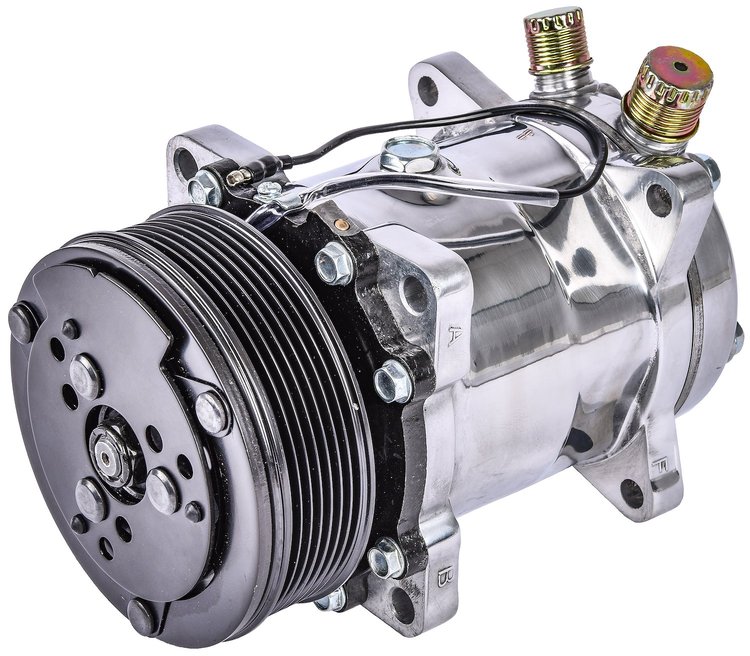 SD508 Air Conditioner Compressor w/7-Groove Serpentine Pulley [Polished Finish]