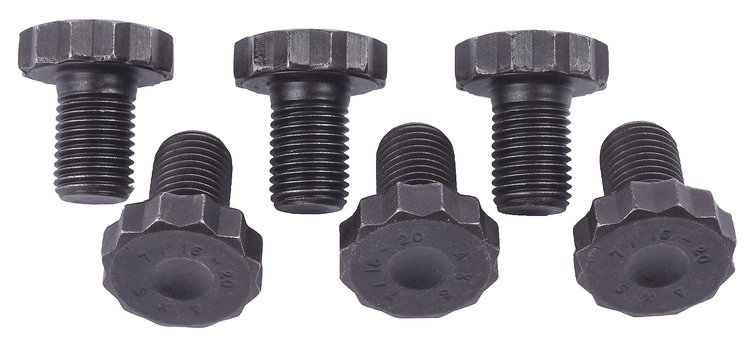 High-Strength Flexplate Bolts Fits Chevy V6, 265-454 V8 with 2-Piece Rear Seal, & Ford 289-460 V8 [7/16 in. -20 w/12-Point Head]