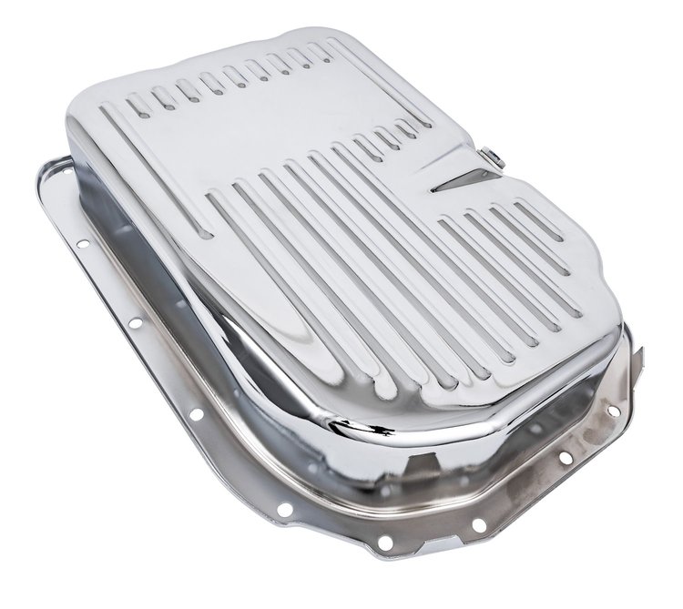 Automatic Transmission Pan for GM 4L80, 4L80E, 4L85E, 4 in. Deep w/Extra Capacity [Chrome Plated Steel]