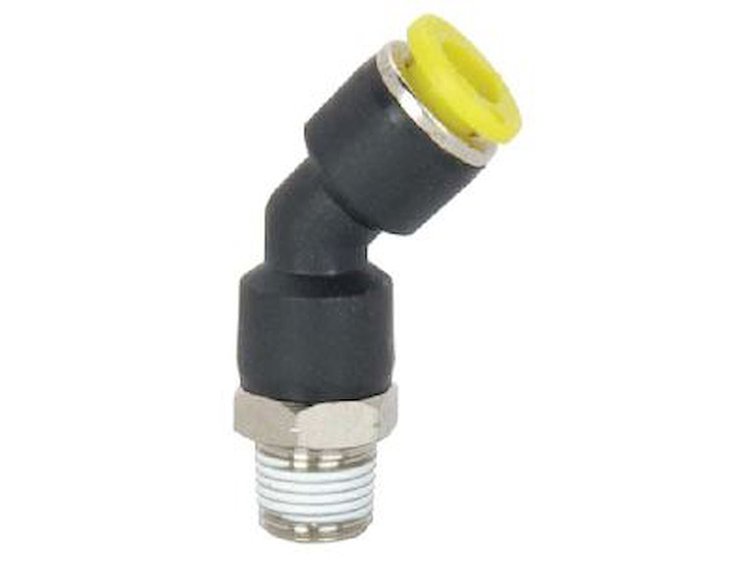 CO2 Quick Push Fitting 45º 1/8" NPT x 1/4" Tube Plastic Resin Body