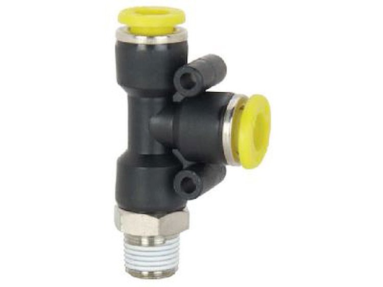 CO2 Quick Push Fitting Run Tee 1/8" NPT x 1/4" Tube Plastic Resin Body