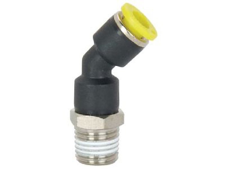 CO2 Quick Push Fitting 45º 1/4" NPT x 1/4" Tube Plastic Resin Body