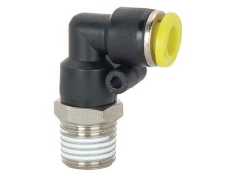 CO2 Quick Push Fitting 90º 1/4" NPT x 1/4" Tube Plastic Resin Body