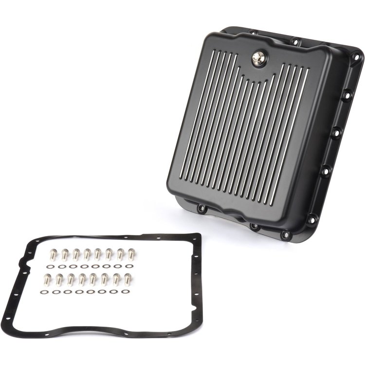 Black Finned Aluminum Transmission Pan Kit for GM TH700-R4 and 4L60