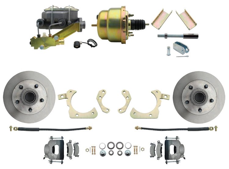 Front Complete Power Disc Brake Conversion Kit Fits Select 1955-1958 Chevrolet Full Size Models [Standard Kit w/Raw Calipers]