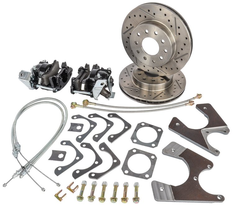 GM 10/12 Bolt Rear Disc Brake Conversion Kit for 1964-1972 GM A-Body w/STD Shock [Premium Kit w/E-Brake, Black Calipers]