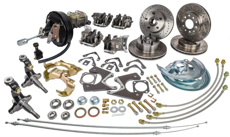 Complete Front & Rear Power Disc Brake Conversion Kit for GM Staggered Shock Configuration [2 in. Drop]