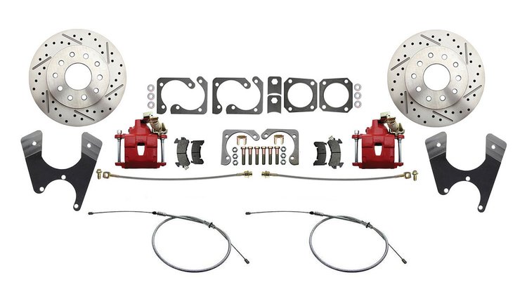 GM 10/12 Bolt Rear Disc Brake Conversion Kit for 1970-1974 Chevy Camaro, Pontiac Firebird [Premium Kit w/E-Brake, Red Calipers]