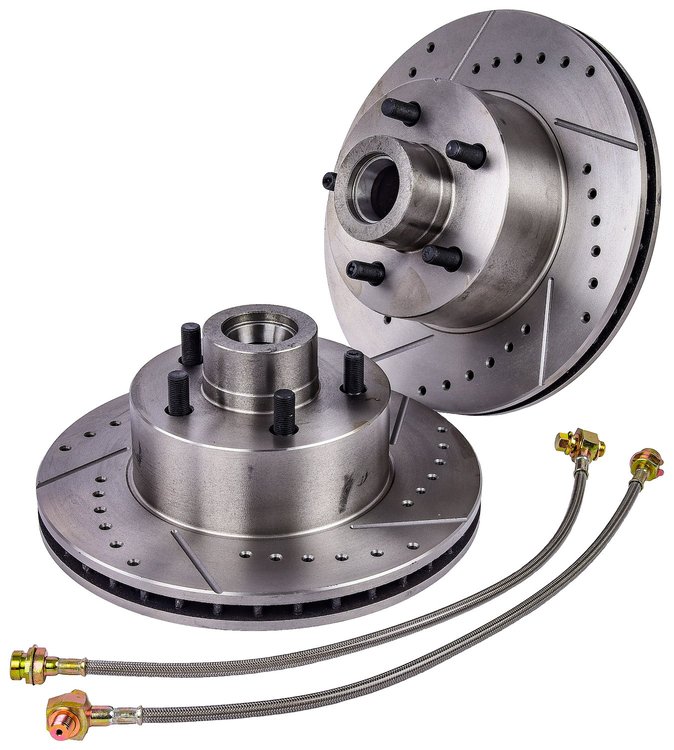 Premium Vented Brake Front Rotors and Stainless Steel Braided Brake Hoses for 1962-1972 Mopar A, B, E Body