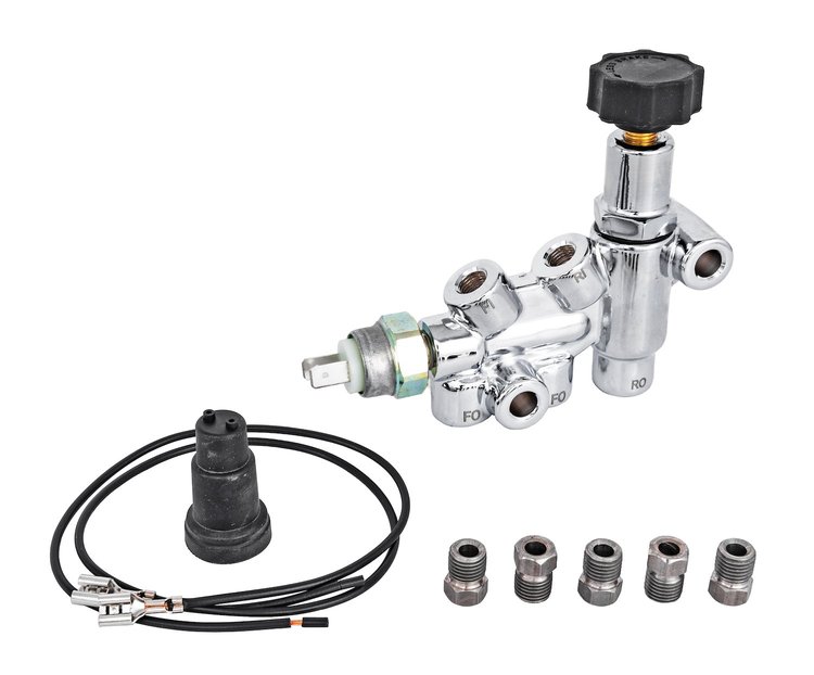 Adjustable Brake Proportioning Valve and Distribution Block w/Rotary Adjustment Valve [Chrome]
