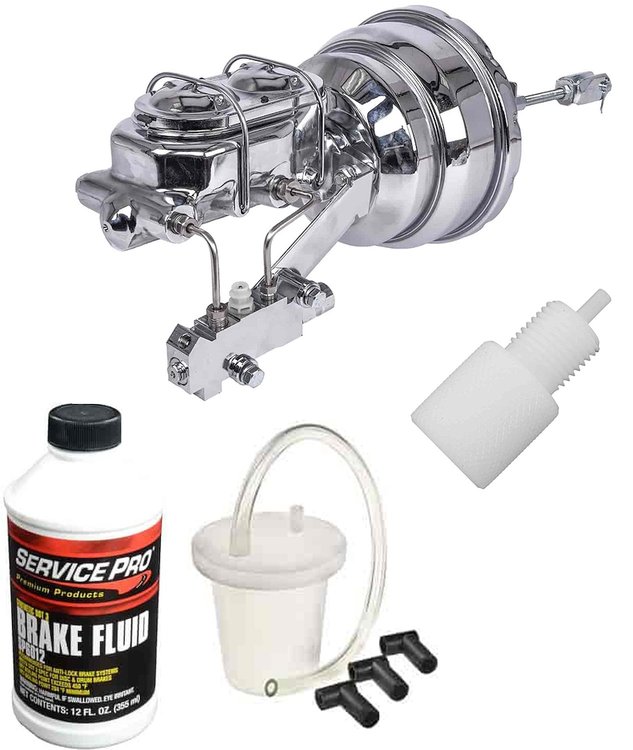 Power Brake Booster Conversion Kit with Brake Bleeder Kit, Brake Fluid & Proportioning Valve Bleeder Tool