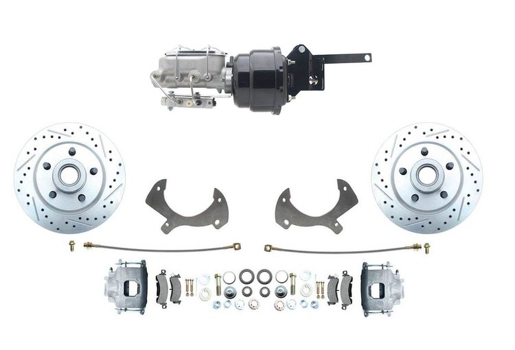 Front Premium Disc Brake Conversion Kit w/Alum. Master Cyl./Booster Fits Select 1959-1972 Full Size Ford Cars [Natural Calipers]