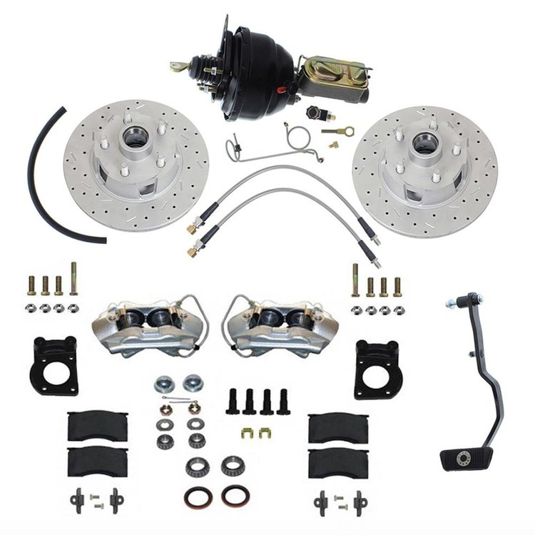 Front Premium Disc Brake Conversion Kit w/Master Cyl./Booster for 1970 Ford Mustang [Natural Calipers]