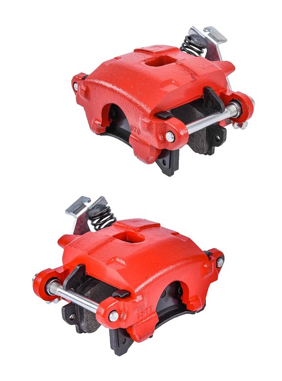 GM Rear Disc Brake Caliper Set with D154 Pads & E-Brake Mechanism, Left/Driver & Right/Passenger Side, Red Powder Coated [NEW]