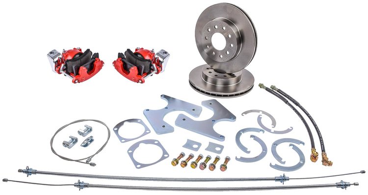 GM 10/12 Bolt Rear Disc Brake Conversion Kit for Select 1955-1968 GM Full Size Cars [Standard Kit w/E-brake & Red Calipers]