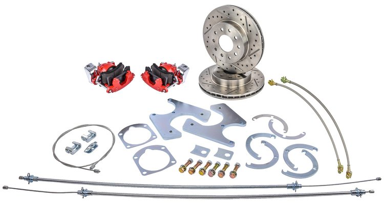 GM 10/12 Bolt Rear Disc Brake Conversion Kit for Select 1955-1968 GM Full Size Cars [Premium Kit w/E-brake & Red Calipers]