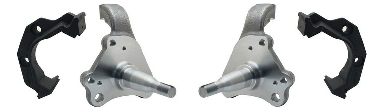 Disc Brake Spindles & Caliper Brackets for 1962-1974 Mopar A-Body, B-Body, E-Body Models [Stock Height]