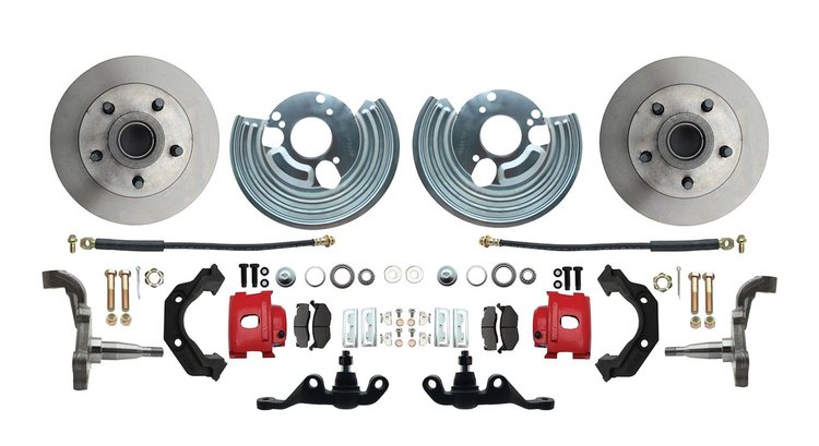 Front Standard Disc Brake Conversion Kit for Select 1960-1972 Mopar Models, 5 x 4 in. Bolt Pattern [Red Calipers]