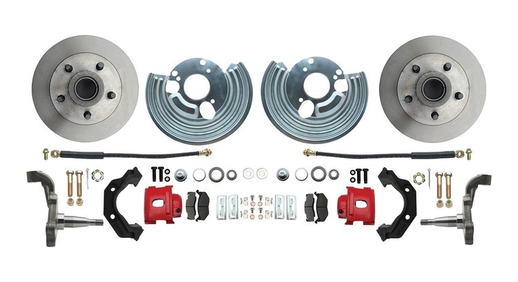 Front Standard Disc Brake Conversion Kit for Select 1962-1972 Mopar Models, 5 x 4.50 in. Bolt Pattern [Red Calipers]