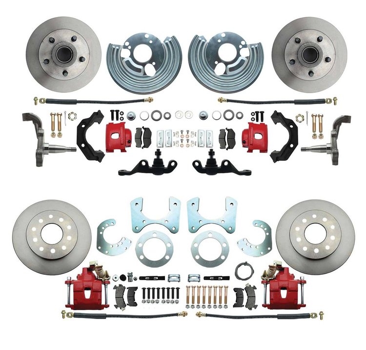 Front & Rear Standard Disc Brake Conversion Kit for Select 1962-1972 Mopar Models, 5 x 4 in. Bolt Pattern [Red Calipers]