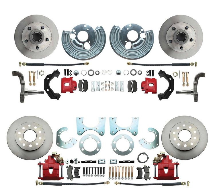 Front & Rear Standard Disc Brake Conversion Kit for Select 1962-1972 Mopar Models, 5 x 4.50 in. Bolt Pattern [Red Calipers]