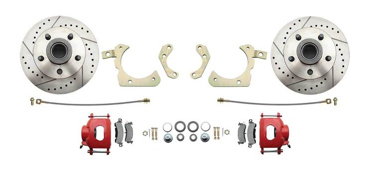 Front Premium Disc Brake Conversion Kit for Select 1955-1958 GM Full Size Models [Premium Kit w/Red Calipers]