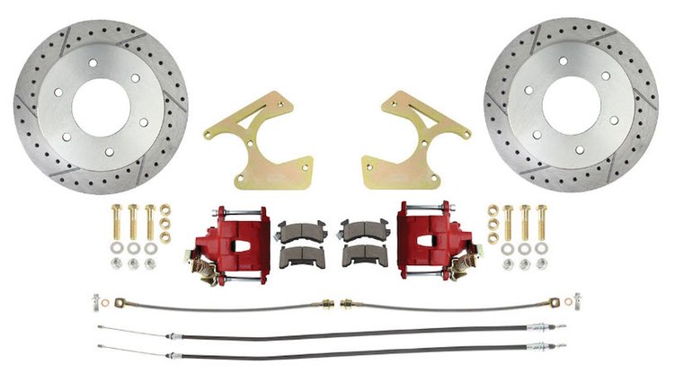 GM 10/12 Bolt Rear Disc Brake Conversion Kit for 1963-1970 GM C10/C15 Trucks, 6-Lug [Premium Kit w/Red Calipers & E-Brake]