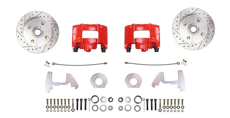 Front Premium Disc Brake Conversion Kit Fits Select 1964-1966 Ford & Mercury Models w/6-cyl. [Red Calipers]