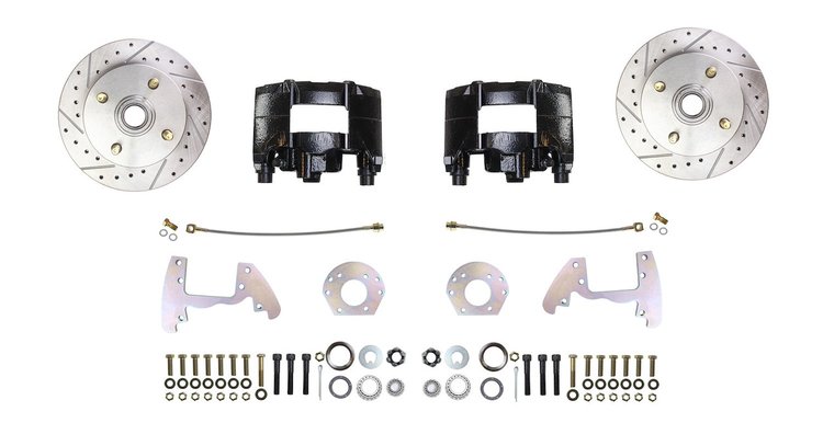 Front Premium Disc Brake Conversion Kit Fits Select 1964-1966 Ford & Mercury Models w/6-cyl. [Black Calipers]