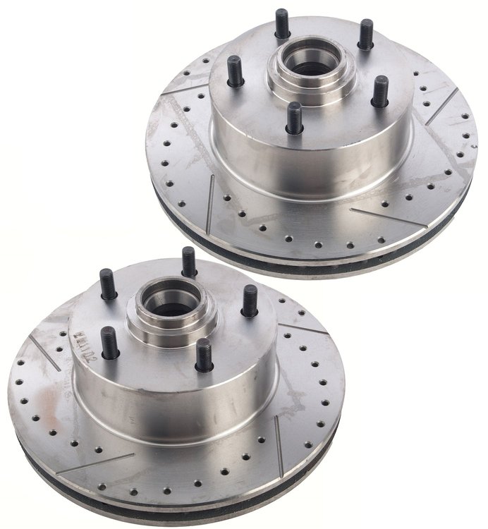 High Performance Cross-Drilled/Slotted Front Brake Rotor Kit for Select 1967-1974 Buick, Chevrolet, Oldsmobile & Pontiac Models