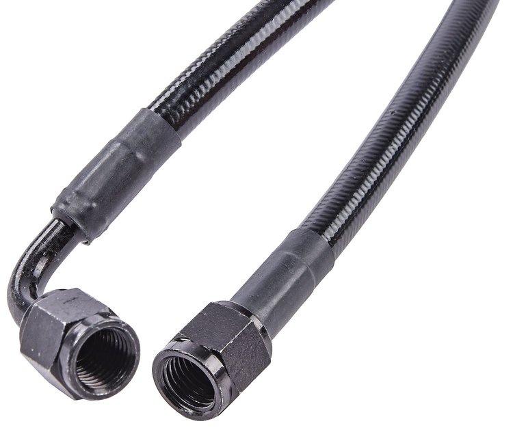 Black Coated Brake Hose [-4 AN, Straight Female to 90 degree Female, 15 in. Length]