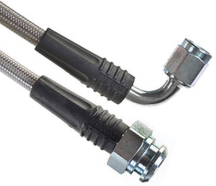 Pre-Assembled DOT Brake Hose -03AN 90° to 3/8"-24 Inverted Flare Female Swivel (3/16" Hard Line)