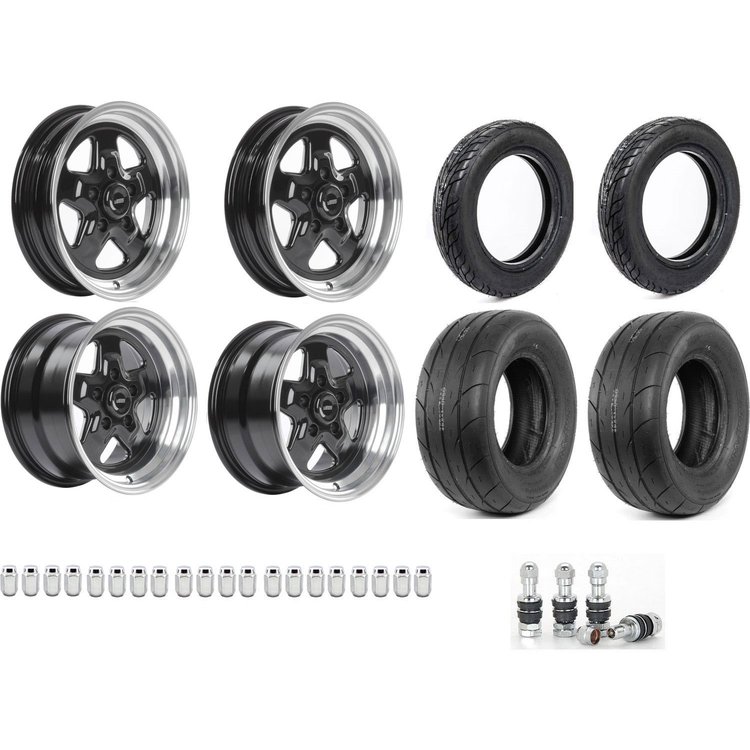 Sport Star 5-Spoke Wheels with Black Spokes & Polished Lip Wheel and Tire Kit [15" x 4" / 15" x 8"]