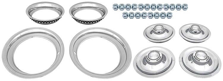 Rally Wheel Restoration Kit with 1967 Drum Brake Center Cap Set [15 in. x 8 in. Wheels]
