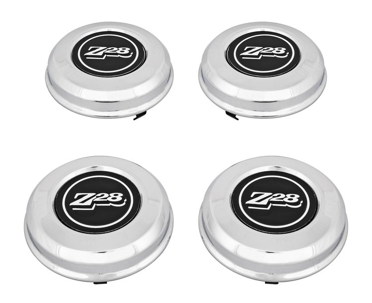 "Z28" Rally Wheel Center Caps Fits OE 5-Spoke Wheels- GM Licensed [Chrome, Stainless, 4-PC]