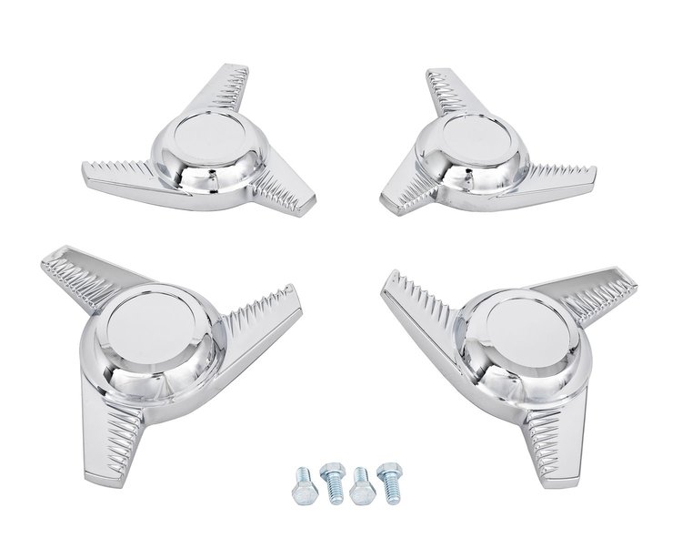 3-Bar Swept Fluted Spinner Center Caps - 1967-1968 Style Chevrolet Rally Wheels