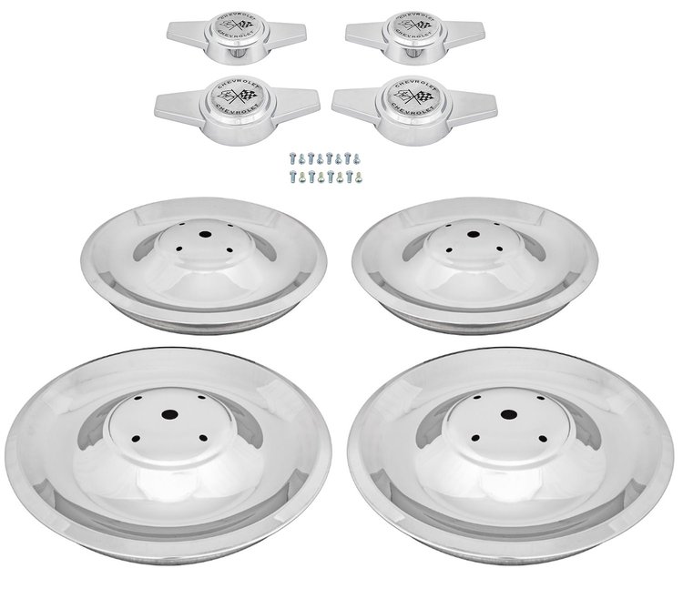 Chevy Crossed Flags 2-Bar Straight Spinner & Hub Cap Kit