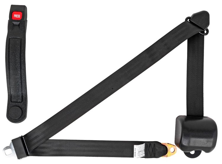 3-Point Retractable Seat Belt, Black with Push-Button Latch [Red Push-Button Release]