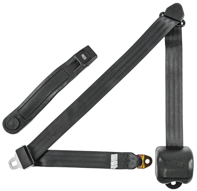 3-Point Retractable Seat Belt, Black with Push-Button Latch [Black Push-Button Release]