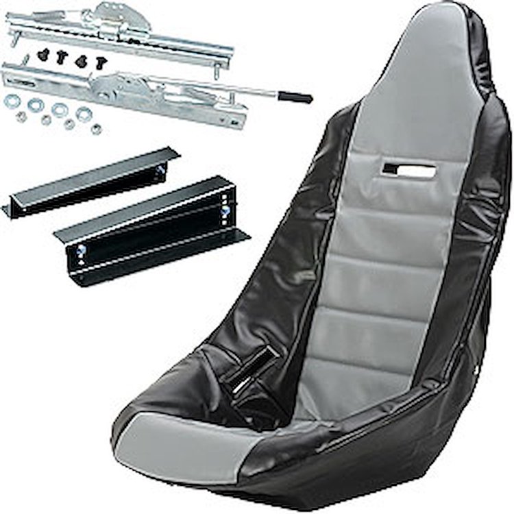 Pro High Back Race Seat Kit [Seat, Grey/Black Cover, Seat Mount and Sliders]