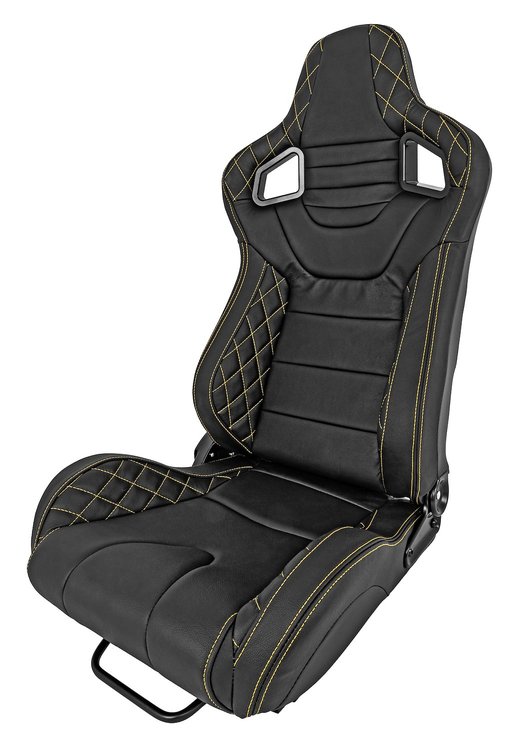 Racing High Back Sport Seat, Black Leather w/Yellow Diamond Stitched Bolsters & Carbon Fiber Look Backing [Right/Passenger Side]