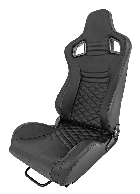 Racing High Back Sport Seat, Black Leather w/Black Diamond Stitched Center Panels & Black Vinyl Backing [Right/Passenger Side]