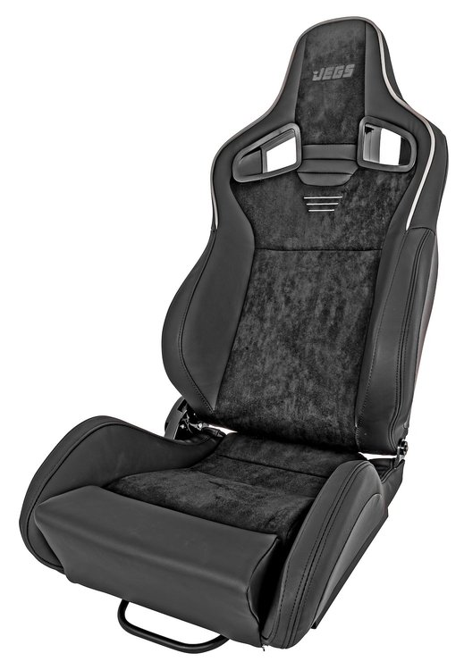 Racing High Back Sport Seat, Black Suede Center Panels & Black Vinyl Backing [Right/Passenger Side]