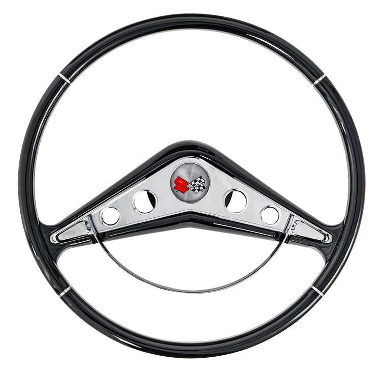 2-Spoke Retro Steering Wheel, w/Black Gel Coat Grip for 1958-1960 Chevy Impala and Aftermarket GM Steering Columns [15 in. Dia.]