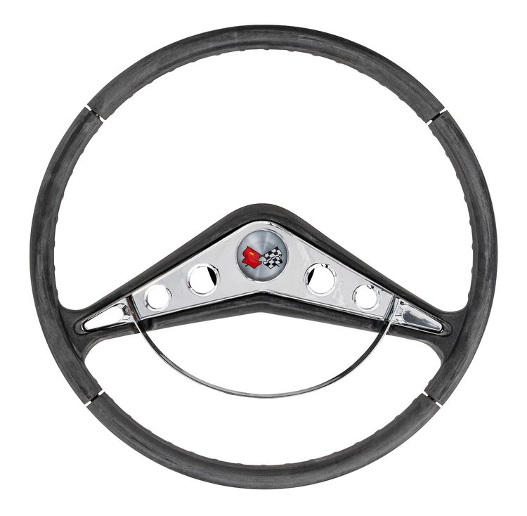 2-Spoke Retro Steering Wheel, w/Raw Plastic Grip for 1958-1960 Chevy Impala & Aftermarket GM Steering Columns [15 in. Dia.]