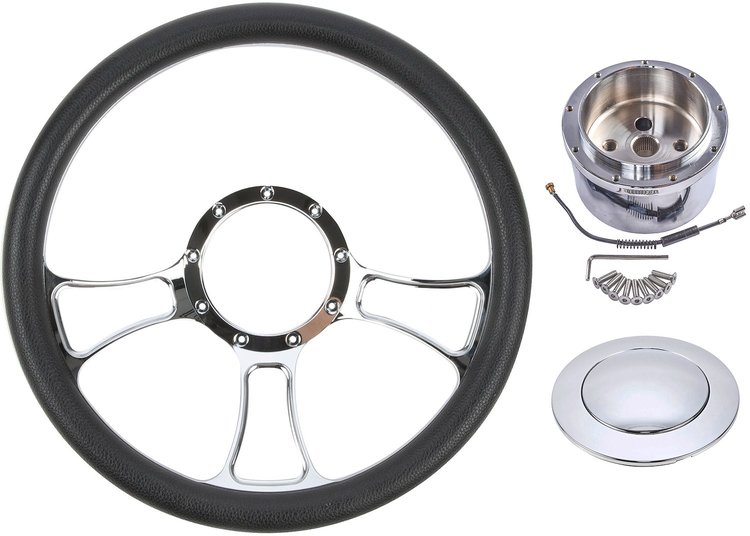 Chrome-Plated Billet Aluminum 14 in. Steering Wheel Kit [Gothic Spoke Design]
