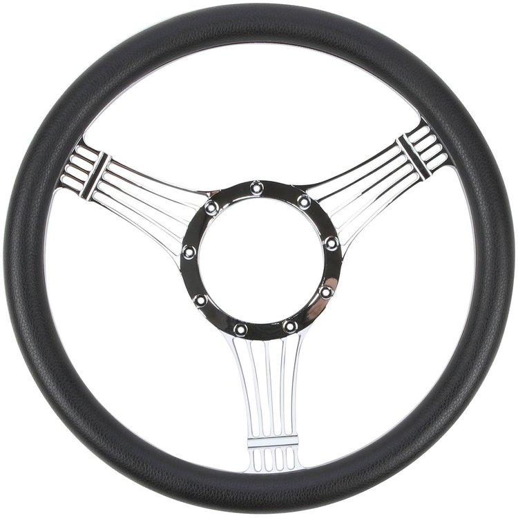 Chrome-Plated Billet Aluminum 14 in. Steering Wheel [Strings Spoke Design]