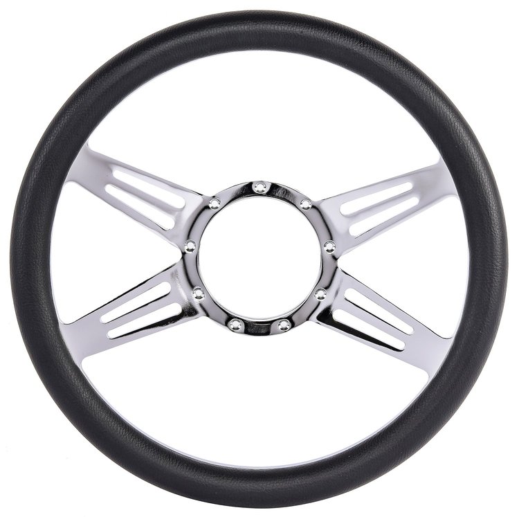 Chrome-Plated Billet Aluminum 14 in. Steering Wheel [4-Spoke Design]