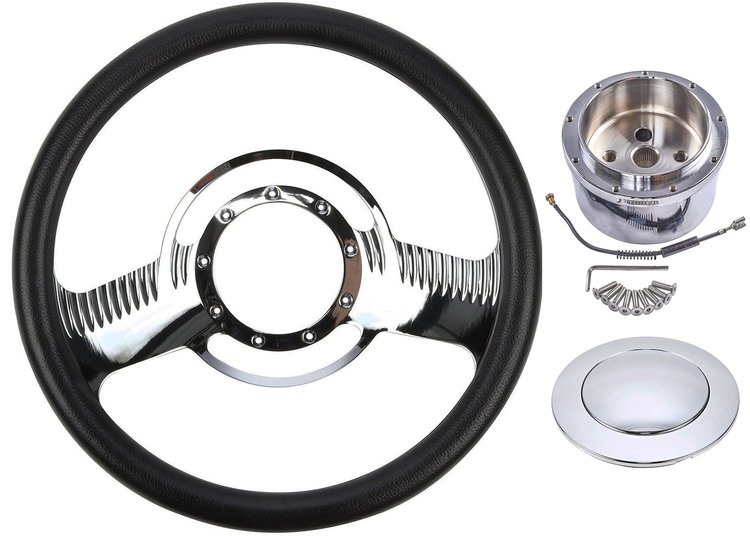 Chrome-Plated Billet Aluminum 14 in. Steering Wheel Kit [Two Timer Spoke Design]