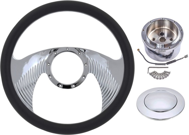 Chrome-Plated Billet Aluminum 14 in. Steering Wheel Kit [Wing Spoke Design]